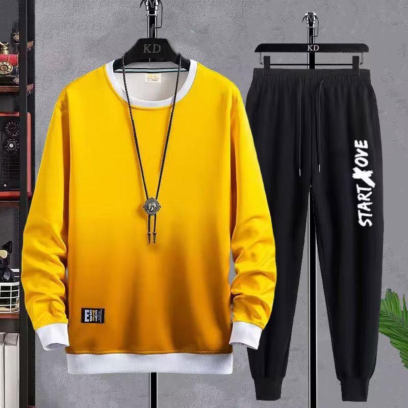 Hong Kong Style Fashion Casual Long Sleeve Men's Trendy Hoodie Set - Two-Piece Loose Fit