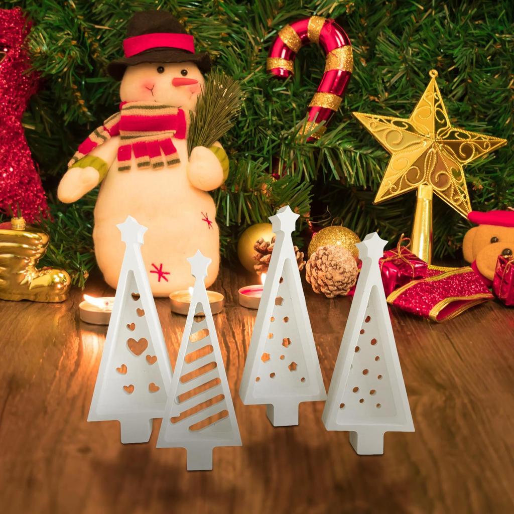 Christmas Tree Candle Mold Christmas-Themed Tealight Holder Mold 4 Pieces Reusable Holiday Decoration Making Mould For Chocolate
