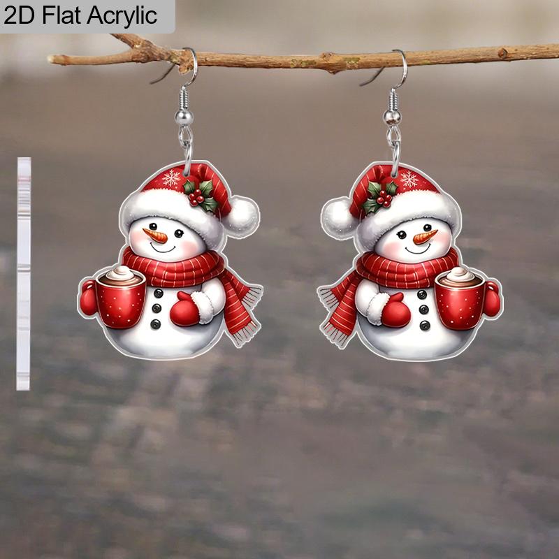 2 Pairs Cute Christmas Snowman Acrylic Earrings for Women Fashion Ice Cream Cup & Red Snowman Drop Earrings Christmas Earrings