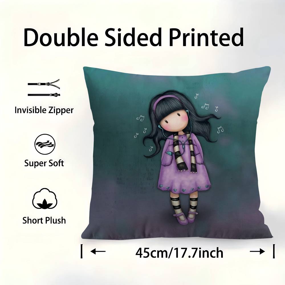 SSantoroGorjuss Cute Cartoon Girl Pillow Cover For Bedroom Room And Living Room Sofa Decorative Cushion Cover