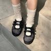 Cowhide Version~ Niche Mesh Breathable Flat Mary Jane Shoes Women's Velcro Casual Versatile Sports Shallow Mouth Single Shoes