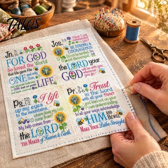 Beginners Crafting Materials 1/2Pcs Prayer Fabric Square, Religious Quilt Square with Text & Flower Sewing Projects Print, DIY Craft for Quilting