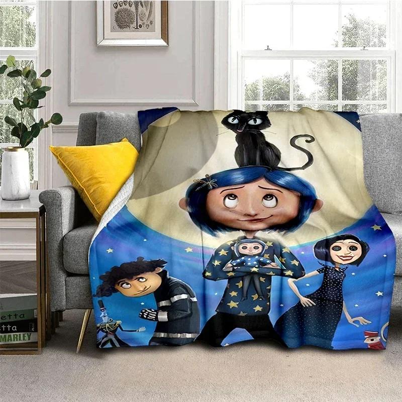 Coraline Movie Throw Blanket Super Soft Kawaii Perfect for Travel Bedding Couch Sofa Bed Birthday Gift Home Textile
