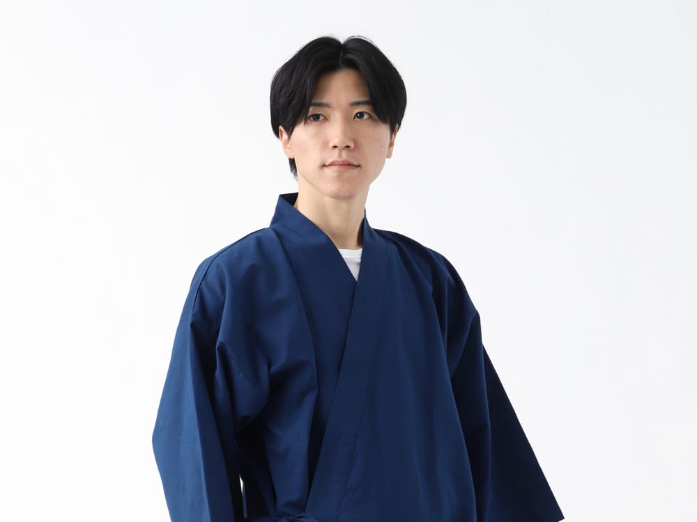 Tayutaf Men's Kurume Samue, Year-Round Cotton Loungewear, Kurume Woven, Pajamas for Sauna, Casual Wear, Brushed Pattern, Navy Blue, Size L