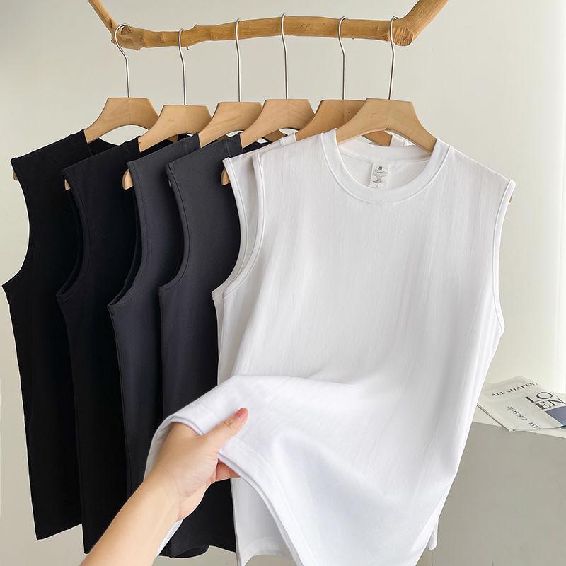Heren 2026 Zwaar Katoenen Vest - Koreaanse Stijl Trendy Mouwloos T-shirt, Effen Kleur Casual Basislaag