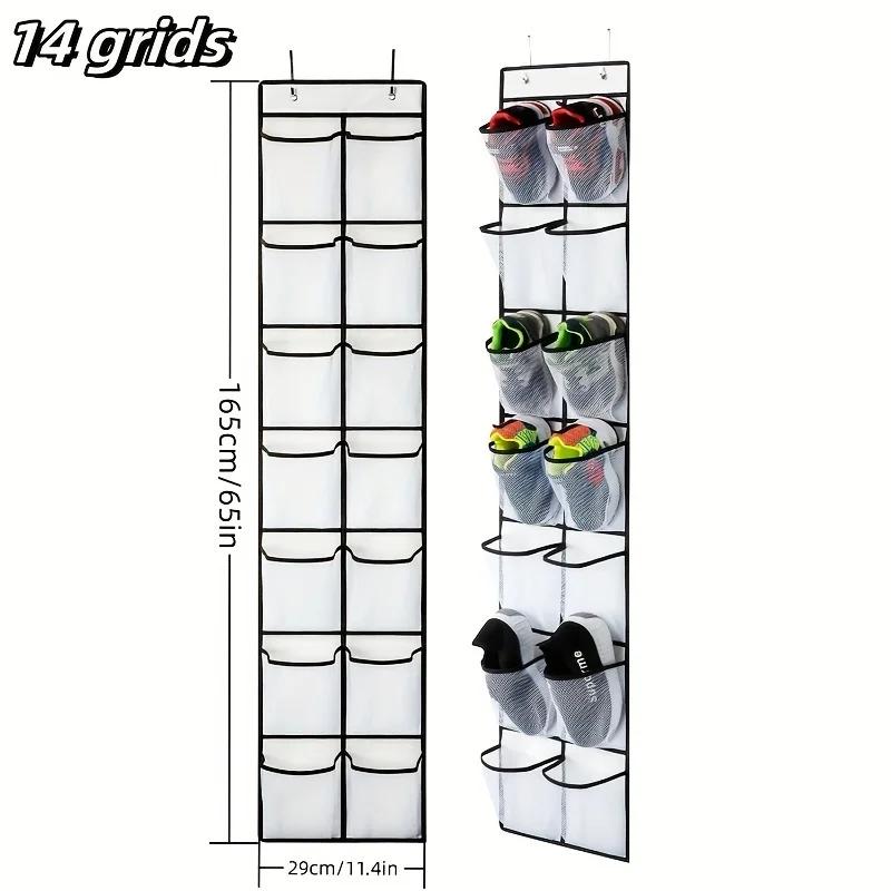 Clear Wall-Mounted Shoe Organizer 14/24 Pockets Transparent PVC Space Saving No Drill Hooks for Door Back Bathroom Closet
