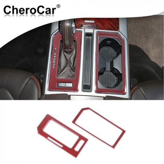 Central Gear Shift Panel Frame Trim Cover For Ford F150 2015-20 Red Carbon Fiber