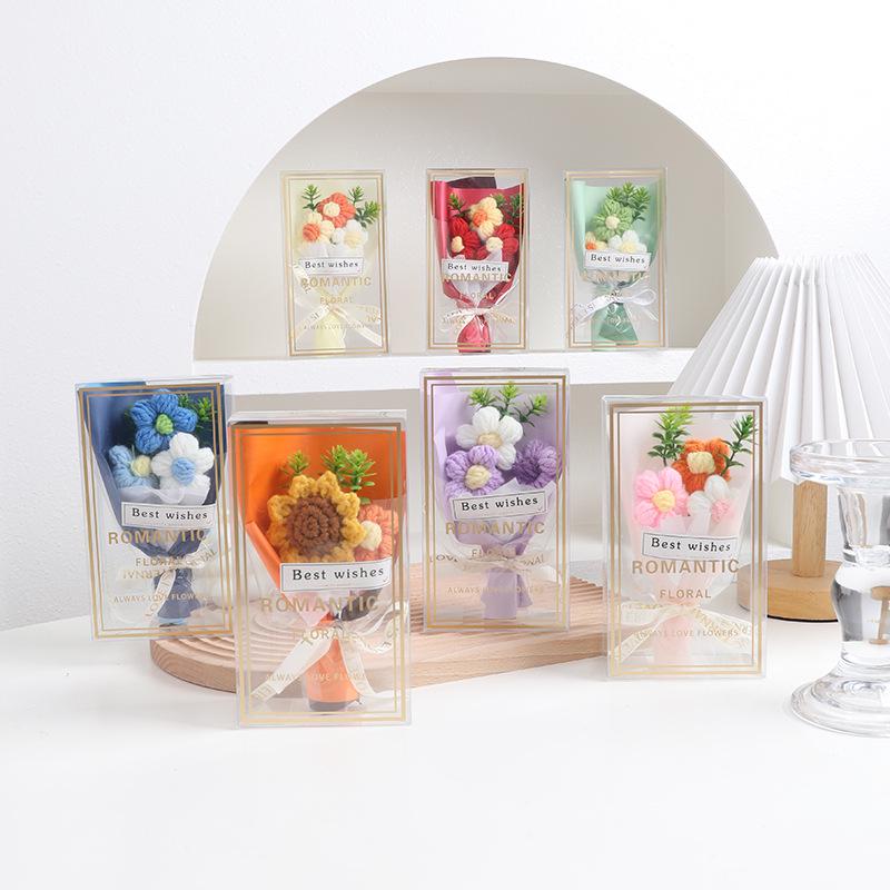 Mini Wollblumenstrauß - Gestricktes Geschenk zum Lehrertag oder für die Freundin