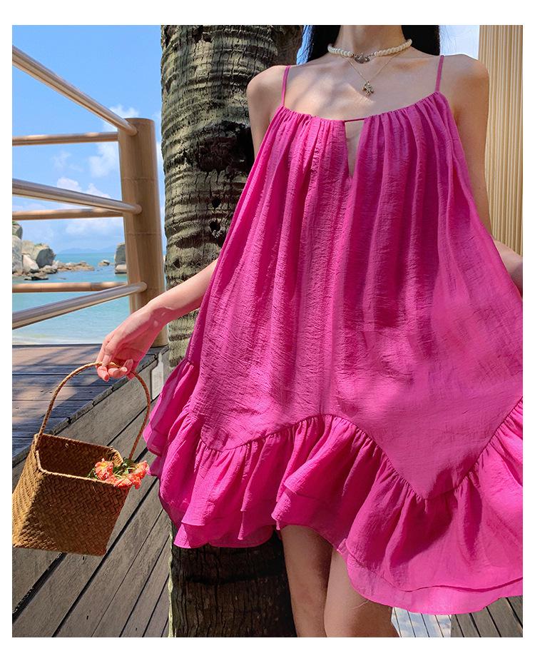 2025 Summer French-Inspired Socialite Puff A-line Spaghetti Strap Beach Dress