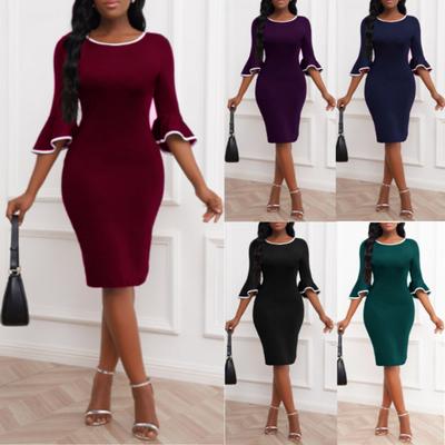 2024 Trendiges Midikleid Kontrastfarbe Elegant Anziehen