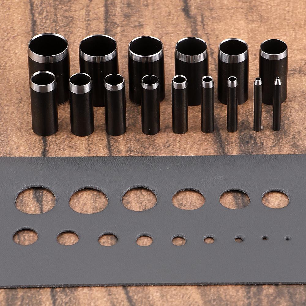 15-teiliges Set HSS Leder Kreis Locheisen, Scharfer Hohllochstanzer Form für Leder Stoff Papier Bastelprojekt