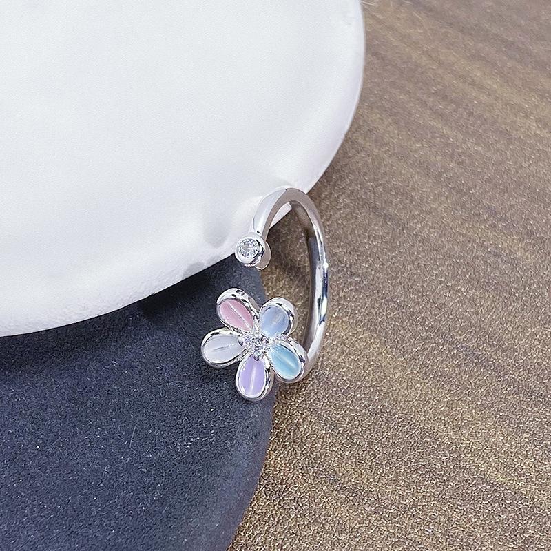 Emaille Dopaminblumenring Damen Süßes Nischen-Design Zeigefingerring Öffnung Verstellbarer Ring
