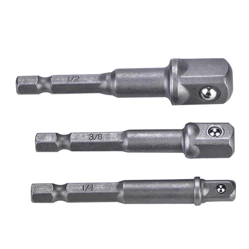 3Pcs Black Socket Adapter 1Celsius4 Hex Shank to 1Celsius4 3Celsius8 1Celsius2 Head Drill Bit Driver