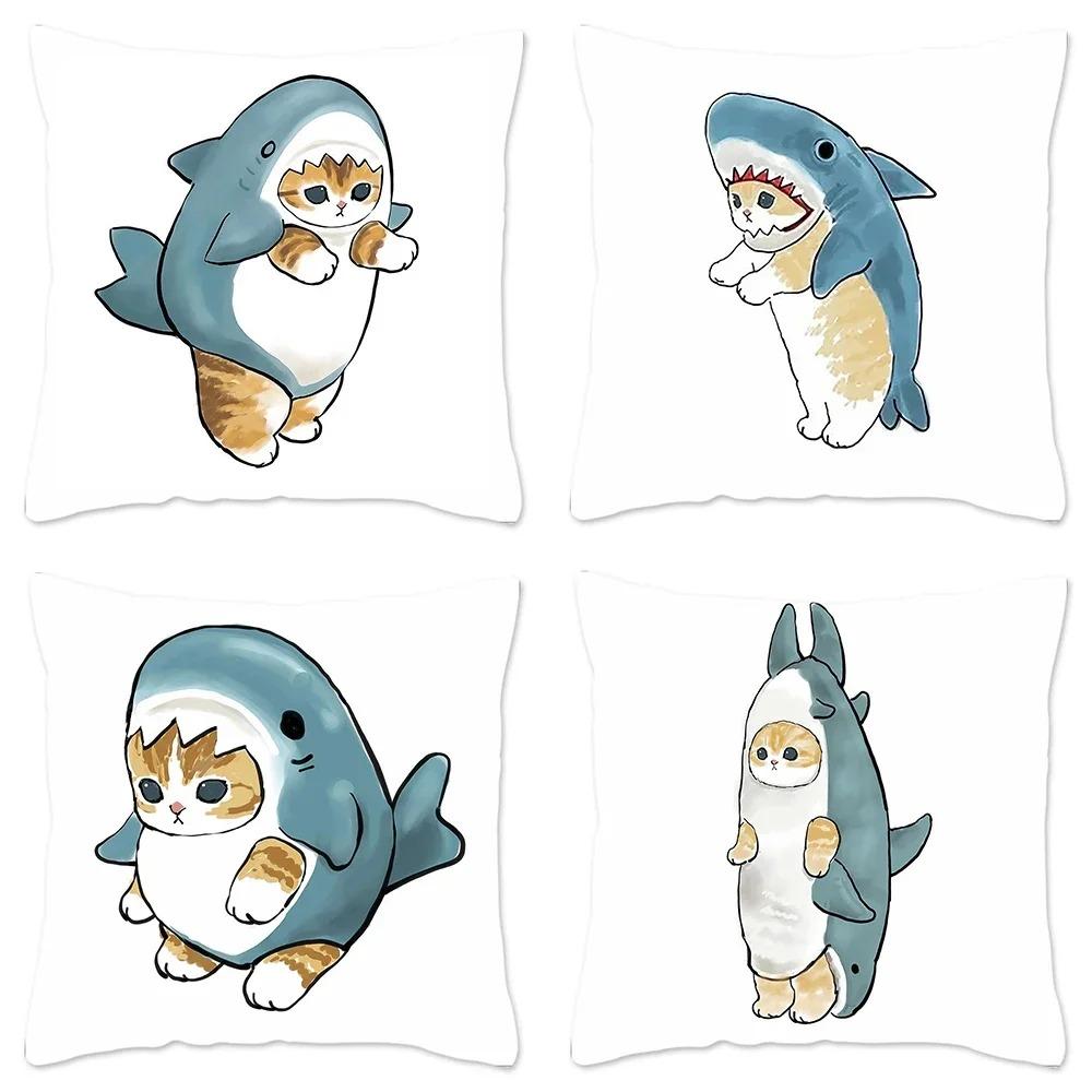 Luxury Home Decor Pillowcase Cat Shark Creative Pattern Cushion Cover Living Room Sofa Cushion Cover