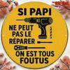 Retro French Grandpa Repair Sign Round Metal Plaque Rustic Boho Garage Wall Art 20cm