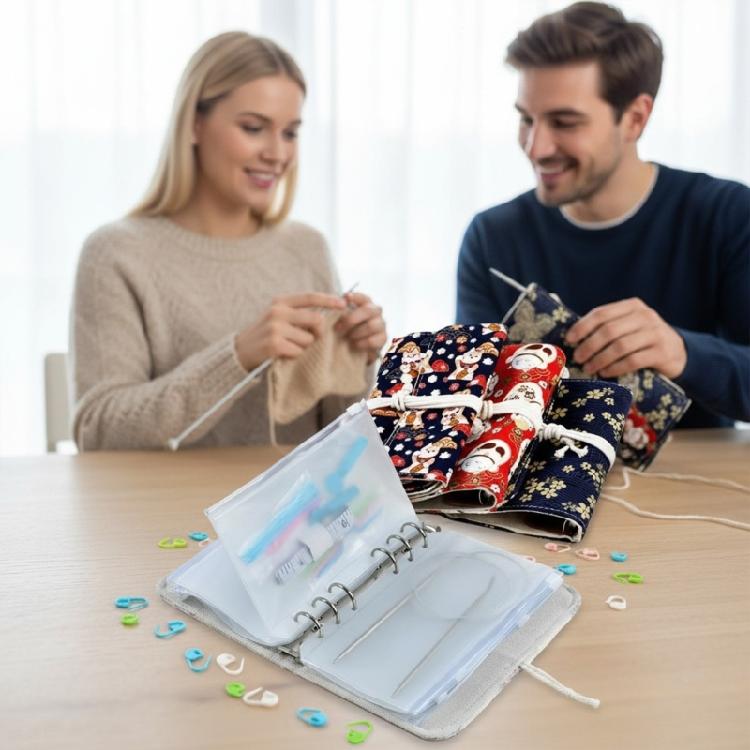Multifunctional Circular Needle Organiser Case with 12Pcs Zippered Closure PVC Binder Pocket For Knitting Supplies