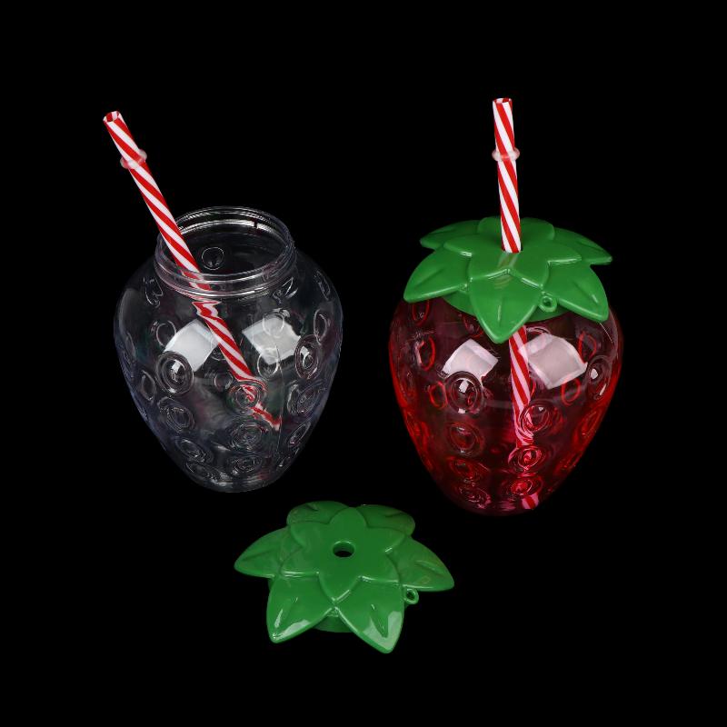 Portable Strawberry Shaped Water Bottle with Straw Cute Plastic Cup for Everyday Use