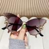 Butterfly sunglasses, UV400 protective frameless sunglasses, sparkling crystal decoration, suitable for parties, vacations, and street wear