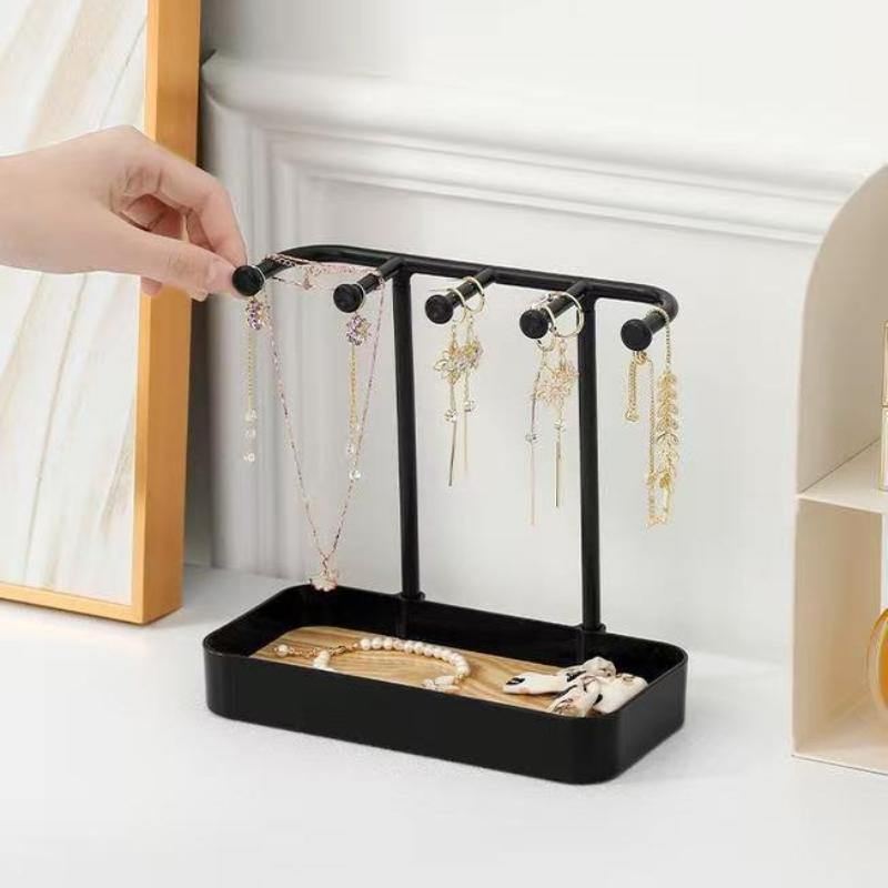 Portable Jewelry Display Rack Earrings Necklaces Storage Rack Key With Wooden Base Hanging Holder Desktop Organizer