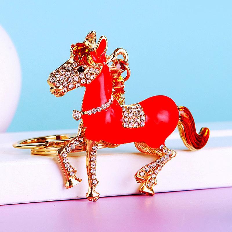 Rhinestone Pony Car Keychain Metal Bag Pendant Keychain Ring Year Of The Horse Zodiac Charm
