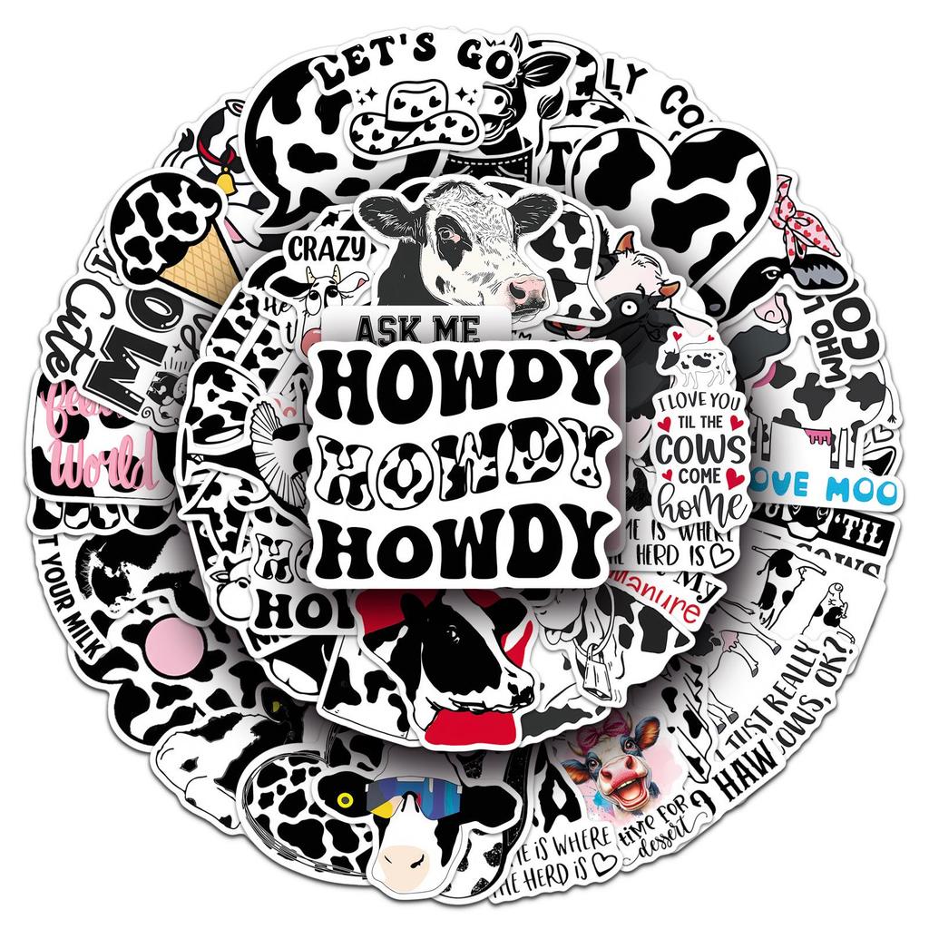 50 Creative Black & White Cow Stickers: Fun Waterproof Decorations for Bottles & Suitcases