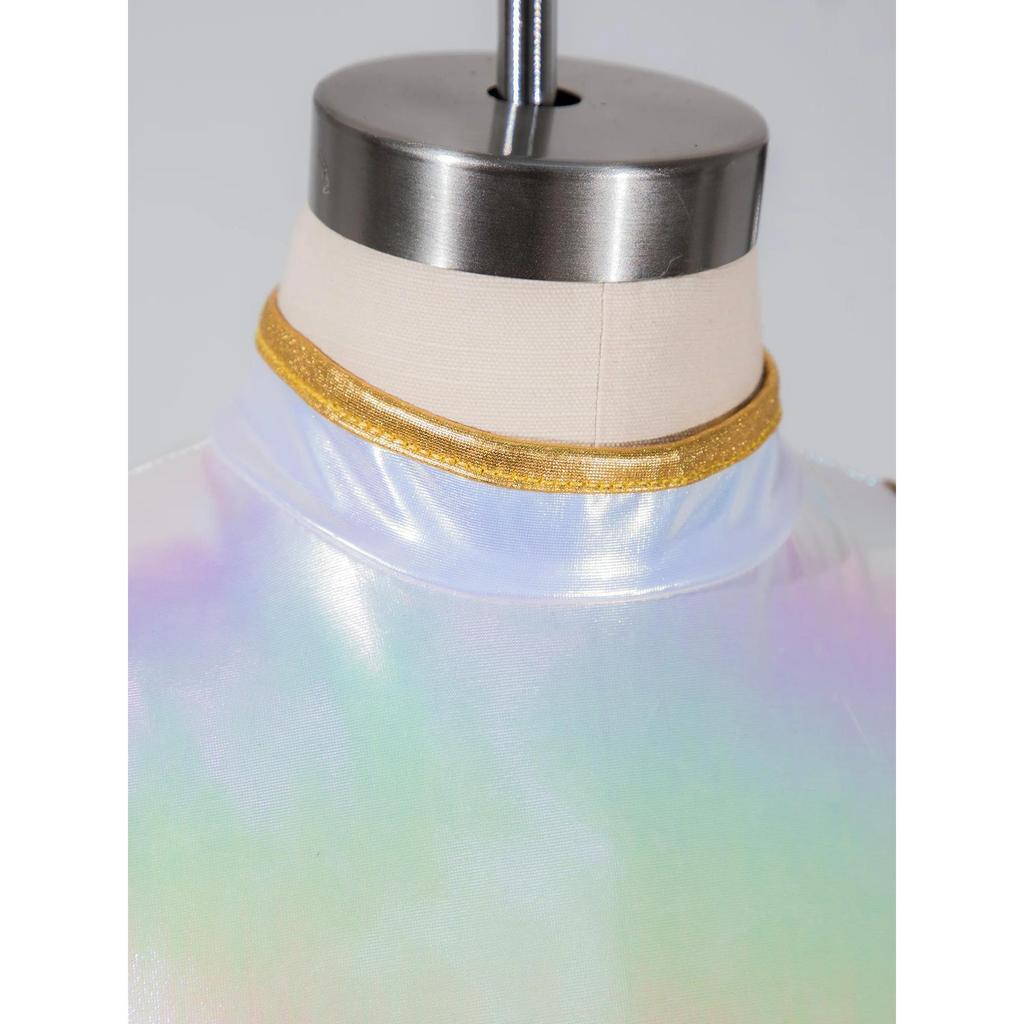 תלבושת משחק תפקידים של ציידת האנטר לבנות, תחפושות למסיבת קוספליי לליל כל הקדושים, גופיית טנק ללא שרוולים מבריקה מטאלית, חגורה, שרשרת מותן, מכנסיים קצרים