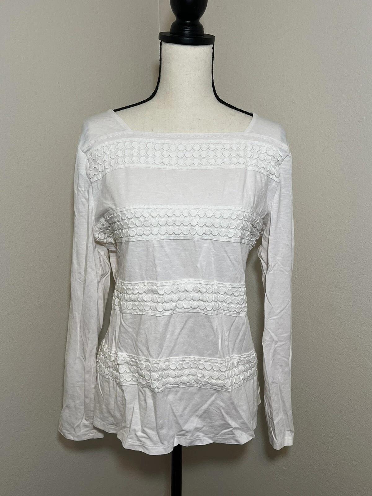 

Talbots Shirt Womens Large Long Sleeve Square Crochet Trim Off-White Pullover M