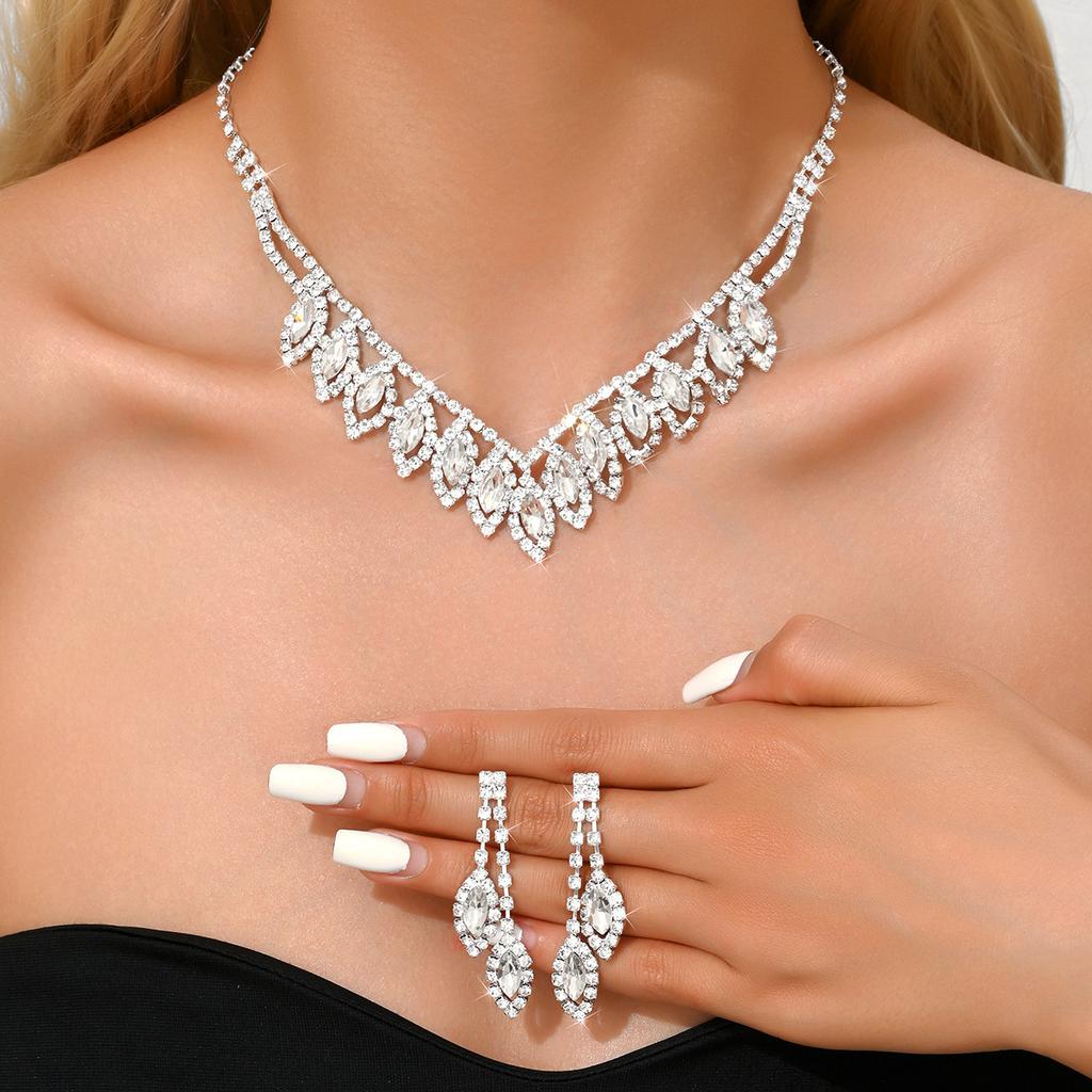 tassel super flash geometric necklace earrings set light luxury cold wind collarbone chain temperament bridal set