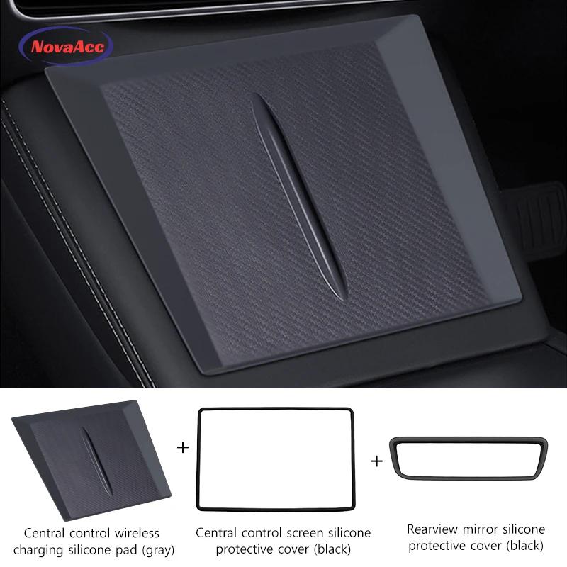 Car Interior Silicone Protective Cover For Tesla Model Y Juniper 2025 Central Control Display Rearview Mirror Protective Cover