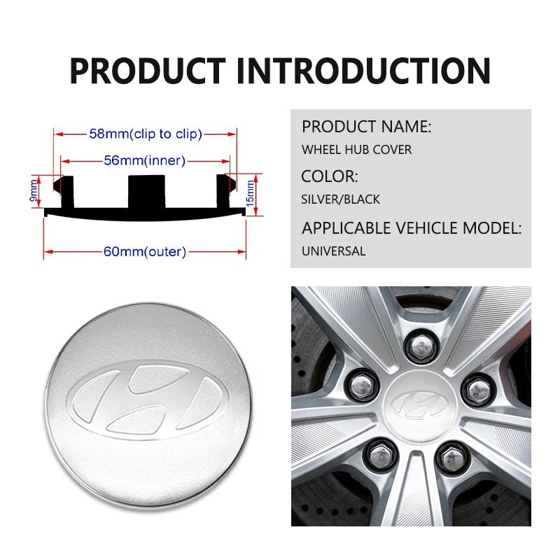 4pcs/set 3D Car Wheel Center Hub Caps Sticker Auto Emblem Wheel Center Cap For Hyundai i10 i20 i30 i40 ix20 ix35 ix55 Venuetgtg5