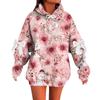 Ladies' Christmas Printed Bow Long Sleeved Loose Fitting Headband With Rope Hooded Sweatshirt Top