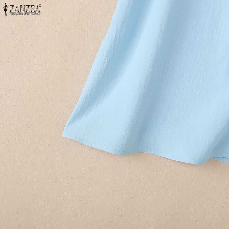 ZANZEA Women Round Neck Solid Color Casual Short Sleeve Blouse