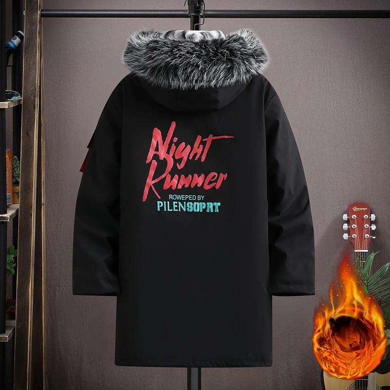 Autumn and Winter Fashion Trend Long Warm Trench Coat Men's Casual Loose Comfort Plus Fleece Thickened Large Size Coat