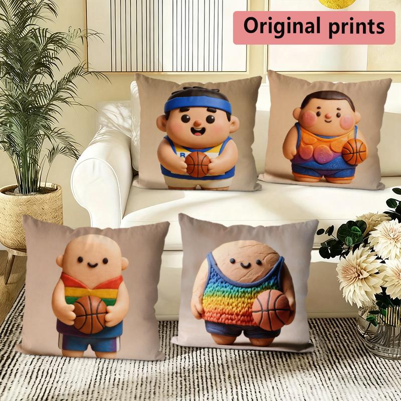 Cute Basketball Boy Cartoon Print Throw Pillow Covers Pattern Cushion Cover Suitable for Sofa Bedroom Car Pillow Cover