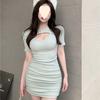 Skinny Short-sleeved Hip-wrapped Dress Spice Girl Spring and Summer High-waisted Small Man Looking Thin New A-word Short Skirt