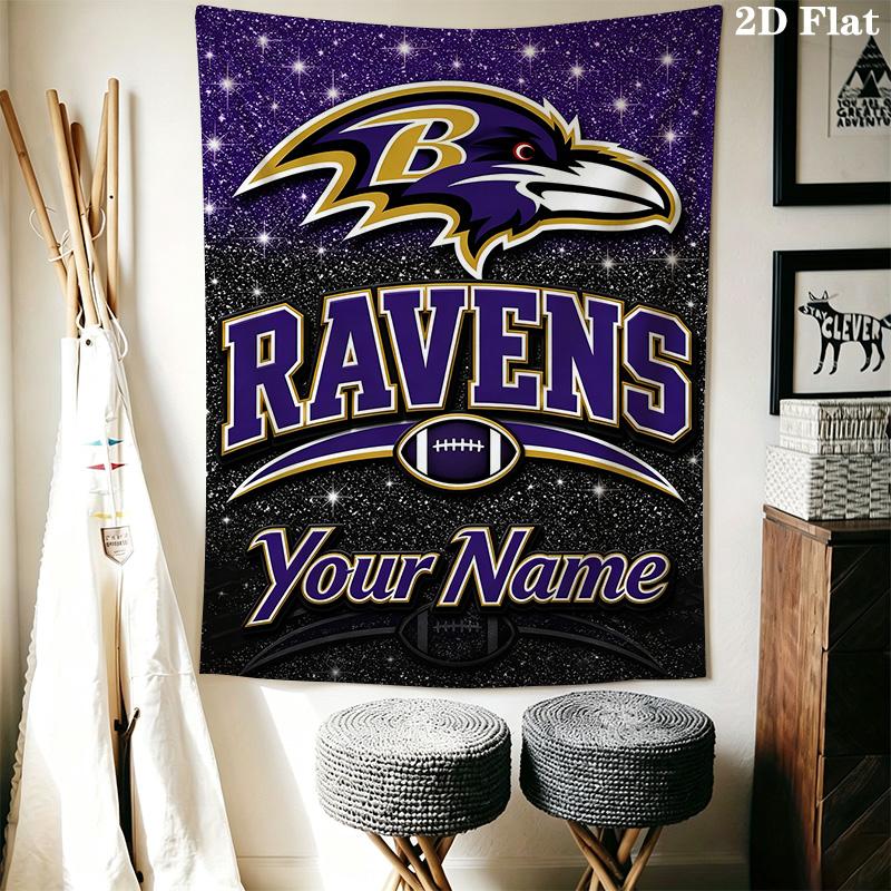 Name Custom Baltimore Ravens Logo Wall Tapestry Aesthetic Wall Hanging Printed Fabric Blanket Decorative Tapestries for Bedroom Living Room Home Decor