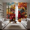 2pcs HD Harvest Festival Country Cottage Pumpkin truck decorative curtain under maple tree Yellow Tie digital printed curtain