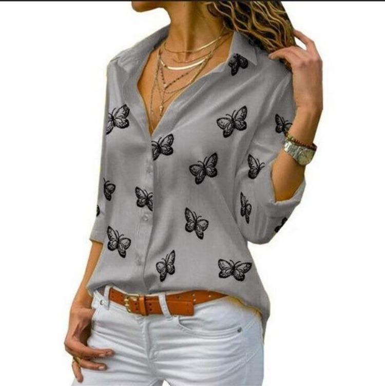 

Butterfly Print Women Shirt Loose Fit Lapel Style 5XL