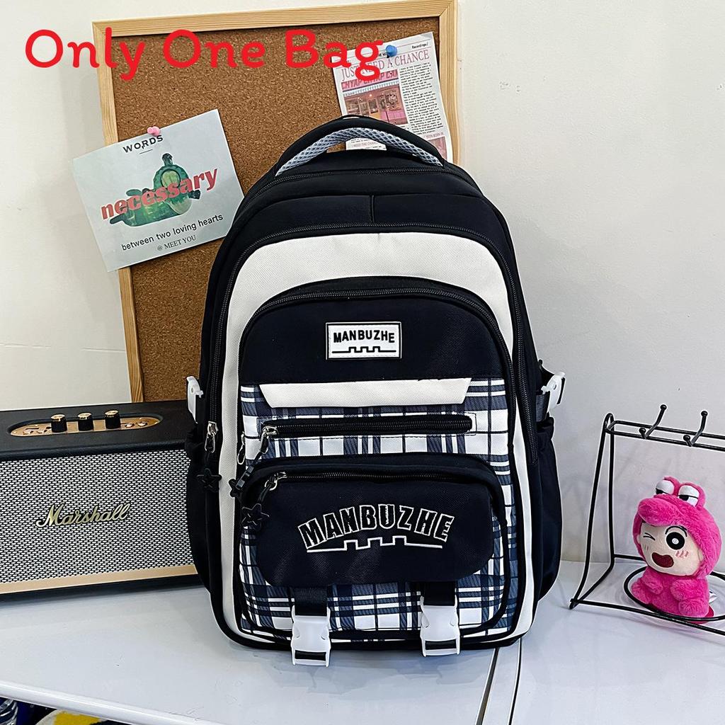 

Style Little Student Backpack With Checkered Pattern And Double Pockets For School Use чёрный