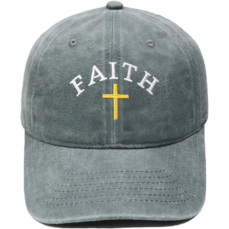 Hot Sale FAITH Alphabet Embroidery Baseball Cap Washed Retro Daddy Hat Men's and Women's Casual Shade Daddy Hat