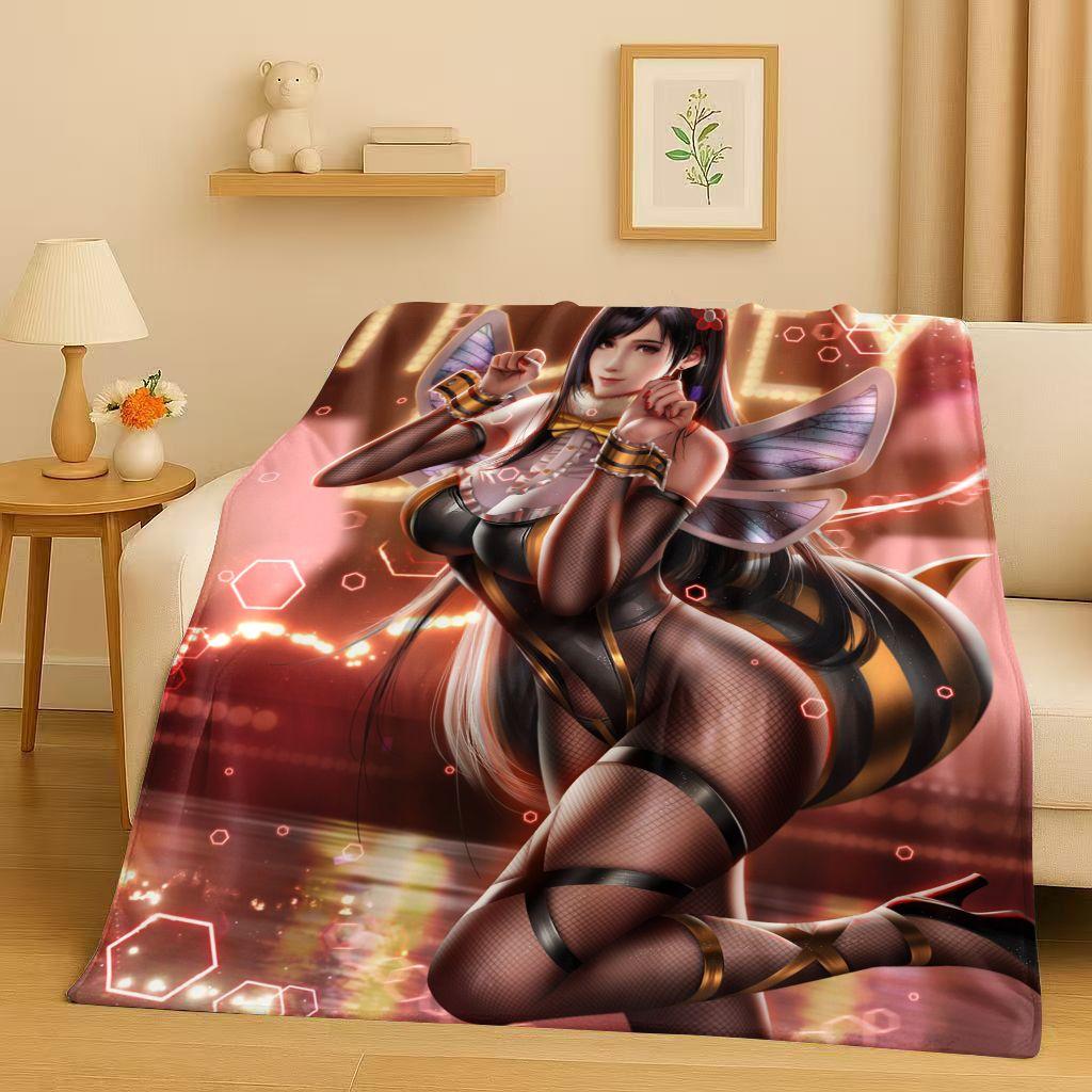 HD Tifa Aerith Sexy Lace Girl Cartoon Flannel Blanket,Ultra Soft Warm Plush Throw for Home Bedroom Bed Sofa Cover Picnic Kids