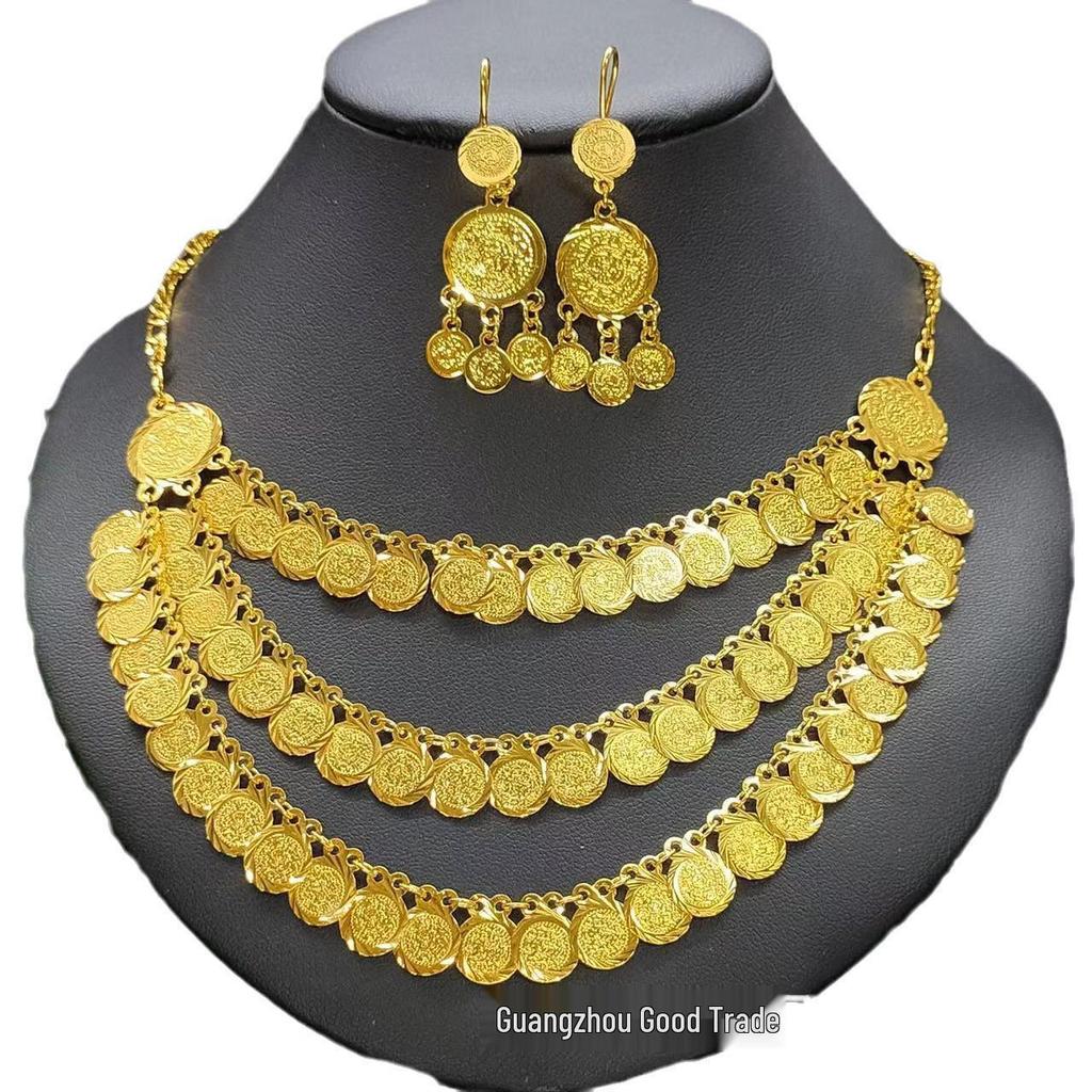 Dubai 24k Gold Necklace & Earrings Wedding Jewelry Set