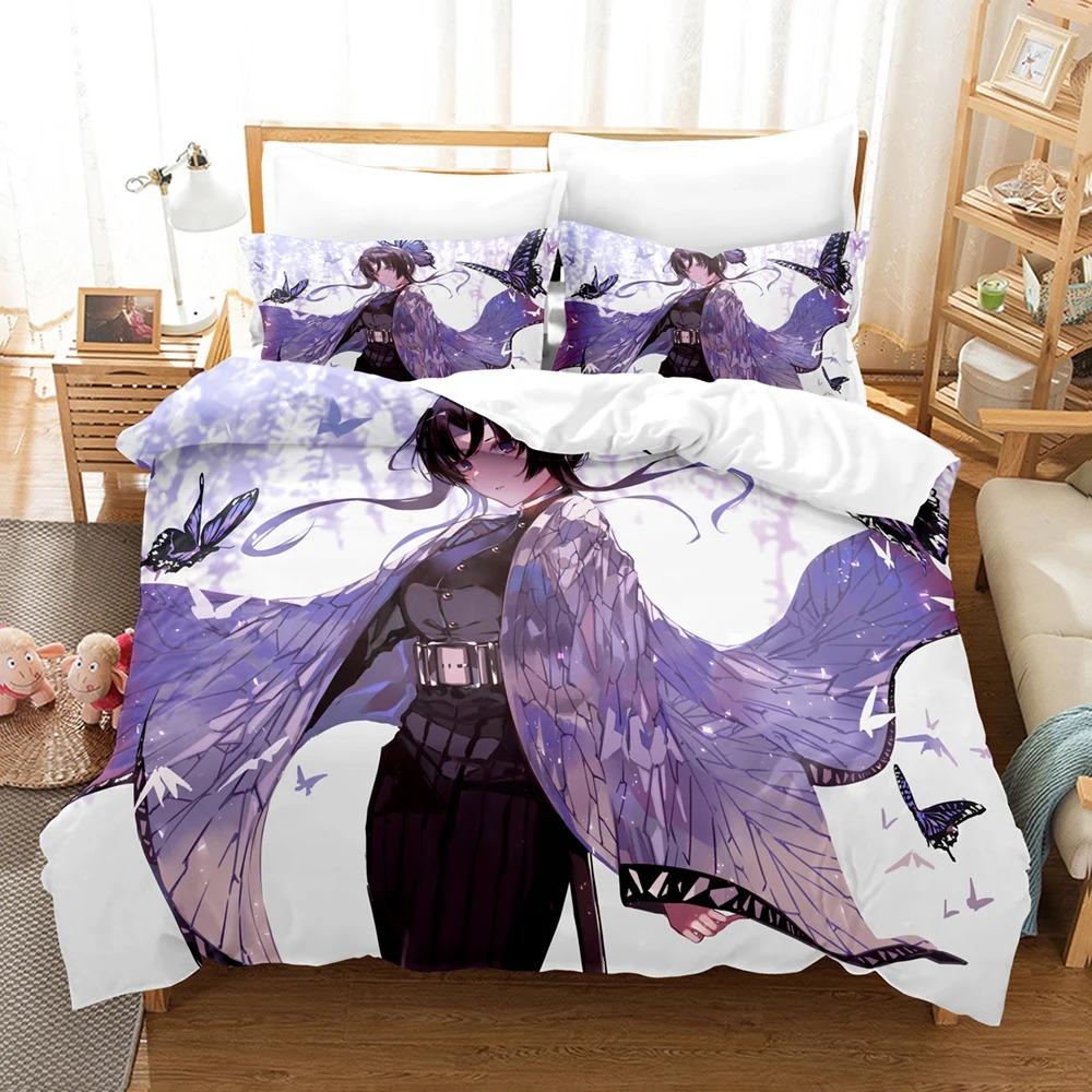 Kochou Shinobu Bedding Sets Anime Demon Slayer Comforter Bed Cover Duvet Cover Pillow Case Twin Single Queen King Teens Gifts