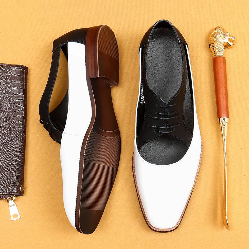 Sandalen Herren Leder Hohl Sommer Britische Mode Business Casual Eckiger Zeh Weiche Sohle Weiße Lederschuhe