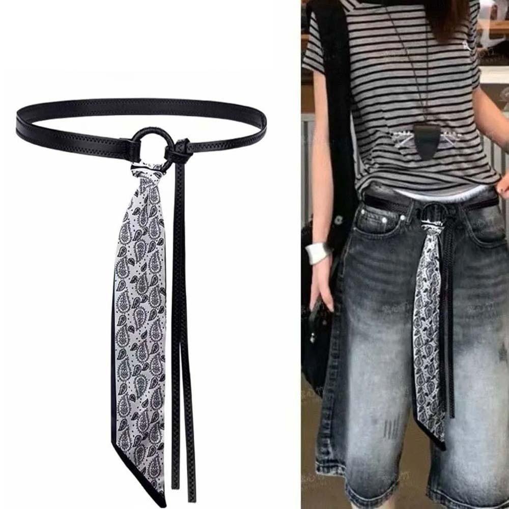 Bohemian Style Cashew Printed Belt Adjustable Silk Tie Design Belt Retro Jacquard Waistband  Girls