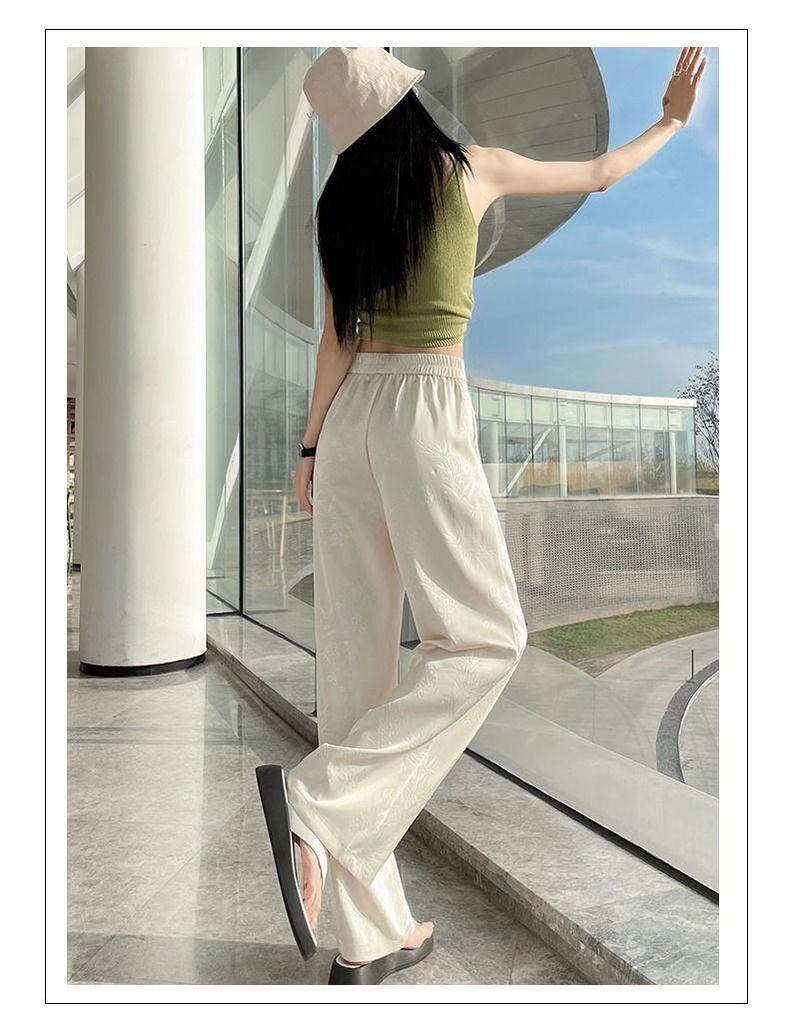 New Chinese Style Women's High-Waist Wide-Leg Pants for Summer - Ice Silk Feel, Floor-Length, Casual Drape.