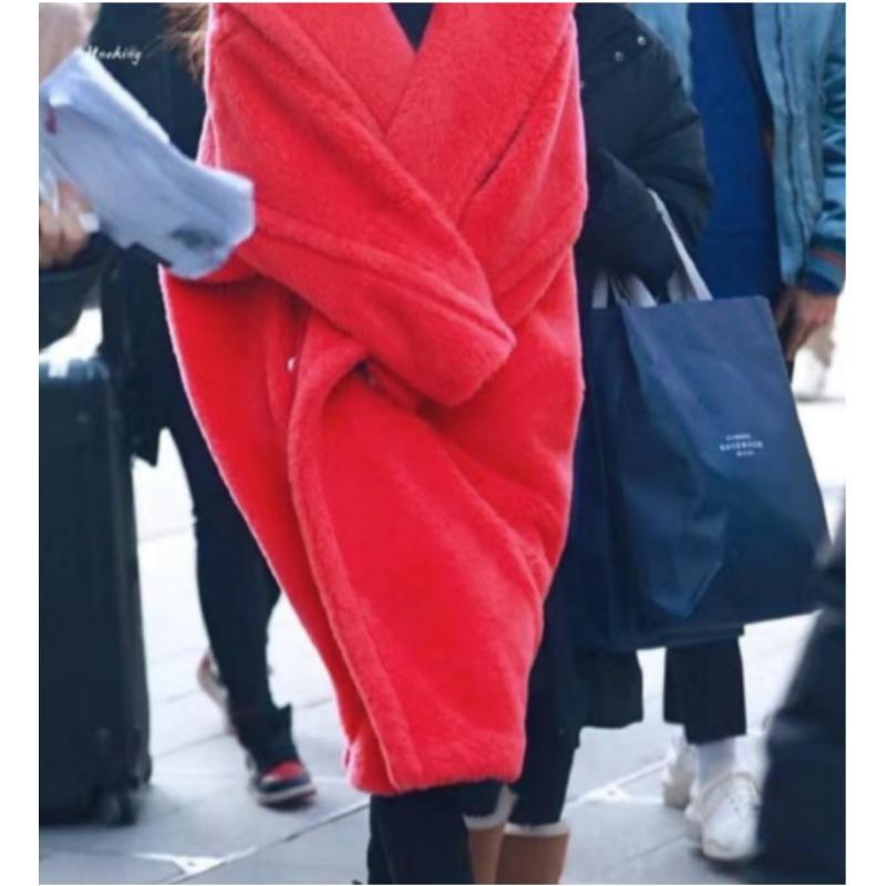 Teddy bear coat women's long thickened imitation lamb wool plush coat imitation sheep shearing cotton clothing winter loose