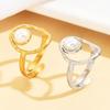Chic Hollow Geometric Open Ring with Inlaid Faux Pearls - Elegant Versatile Style for Women