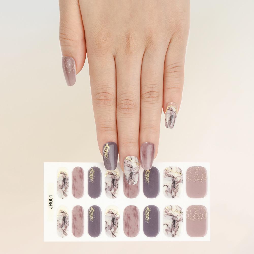 New Semi-Cured UV Gel Nail Stickers - 16 Finger Set with Light Therapy Curing Lamp for Full Nail Coverage