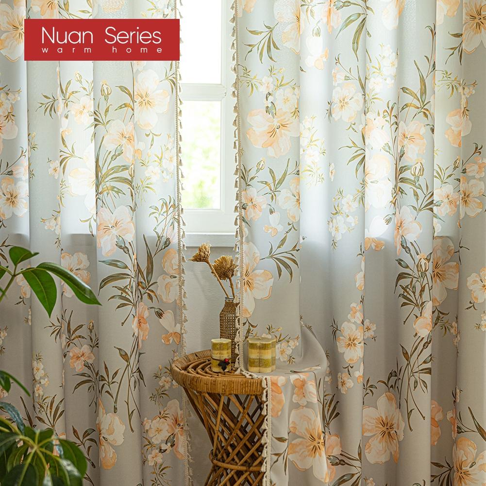 1 BUC Seria Nuan Stil Câmpie Franceză Perdele cu Imprimeu Floral și Margine cu Ciucuri Semi-Transparente pentru Dormitor Sufragerie Fereastră Decor Acasă